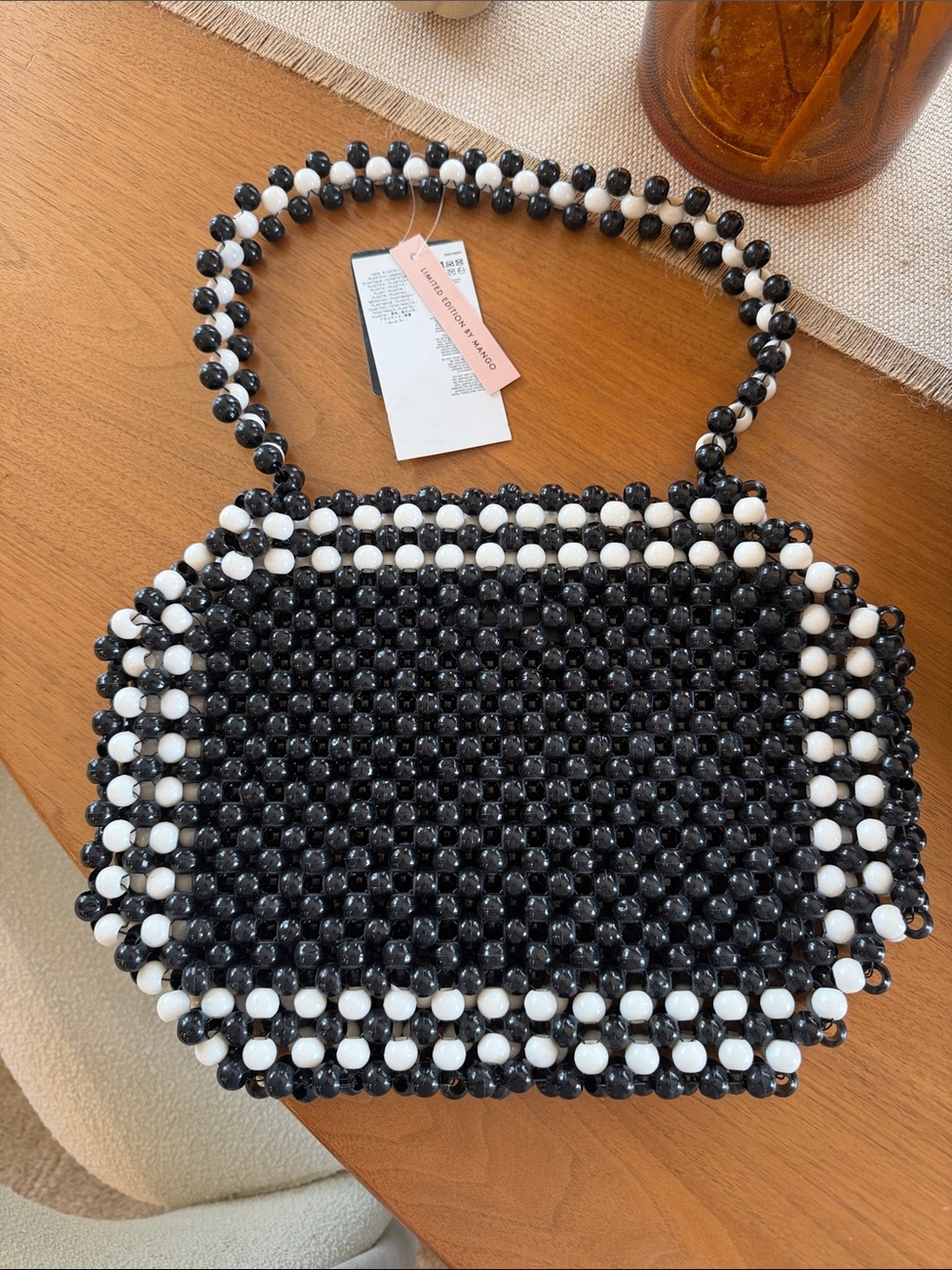 Mango Beaded Handbag in Black & White NWT